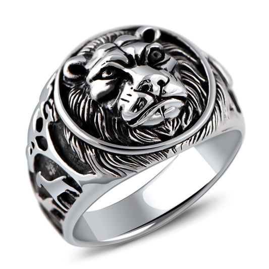 Anillo de Plata 925 Cabeza de León Dominante para Hombres