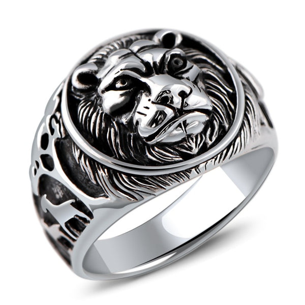 Anillo de Plata 925 Cabeza de León Dominante para Hombres