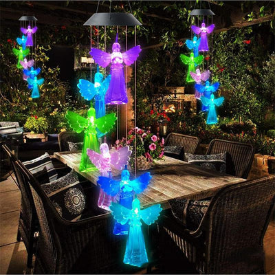 Lámpara Solar Decorativa Ángel con Luz LED - Carillón Eólico Exterior Colibrí y Mariposa - Image 9