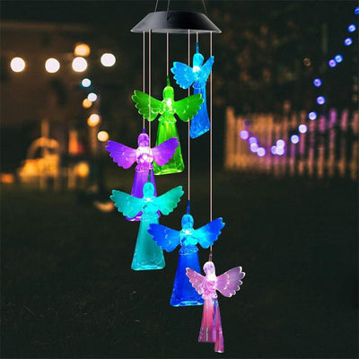 Lámpara Solar Decorativa Ángel con Luz LED - Carillón Eólico Exterior Colibrí y Mariposa - Image 4