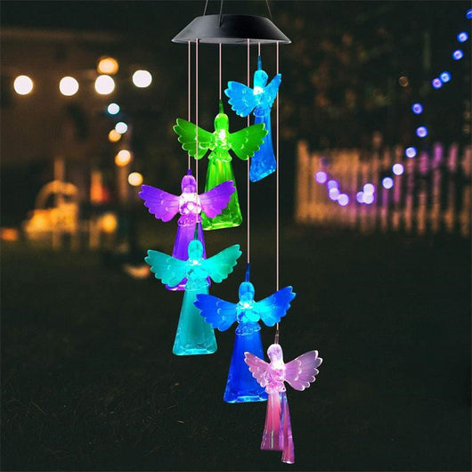 Lámpara Solar Decorativa Ángel con Luz LED - Carillón Eólico Exterior Colibrí y Mariposa - Image 4