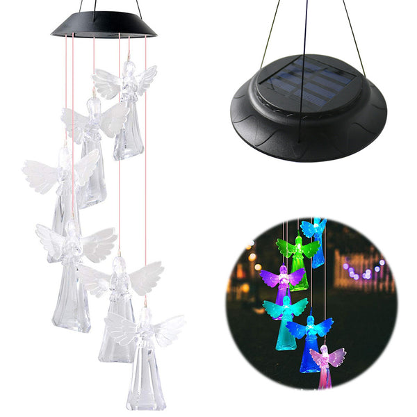 Lámpara Solar Decorativa Ángel con Luz LED - Carillón Eólico Exterior Colibrí y Mariposa - Image 3