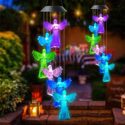 Lámpara Solar Decorativa Ángel con Luz LED - Carillón Eólico Exterior Colibrí y Mariposa - Image 2