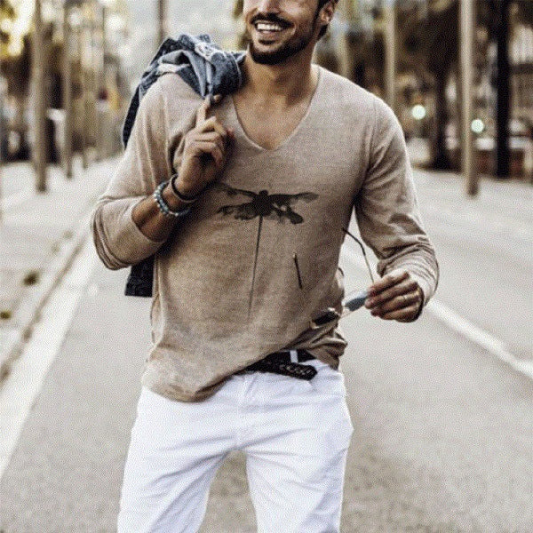 Playera Manga Larga Cuello V Elástica para Hombre