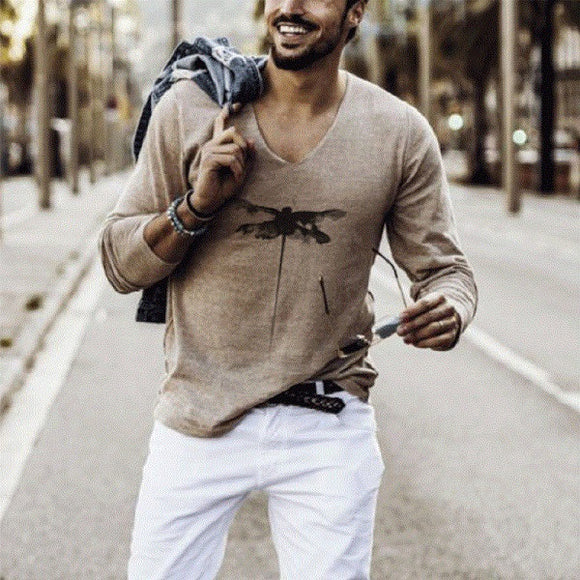 Playera Manga Larga Cuello V Elástica para Hombre