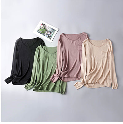 Blusa de Algodón y Seda para Otoño e Invierno - Cuello V Manga Larga Térmica - Image 10