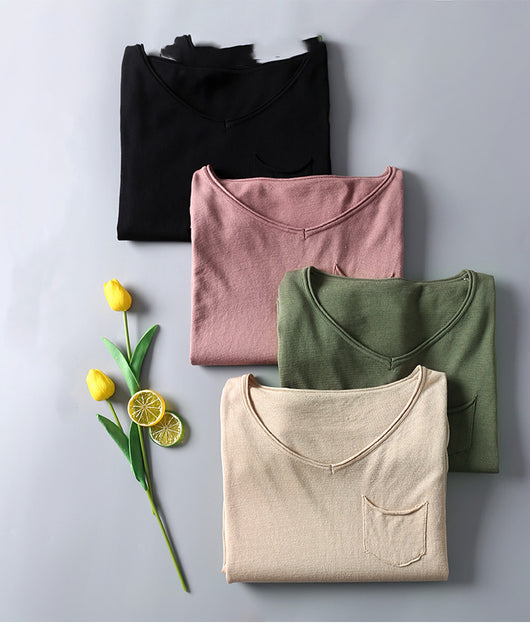 Blusa de Algodón y Seda para Otoño e Invierno - Cuello V Manga Larga Térmica - Image 12