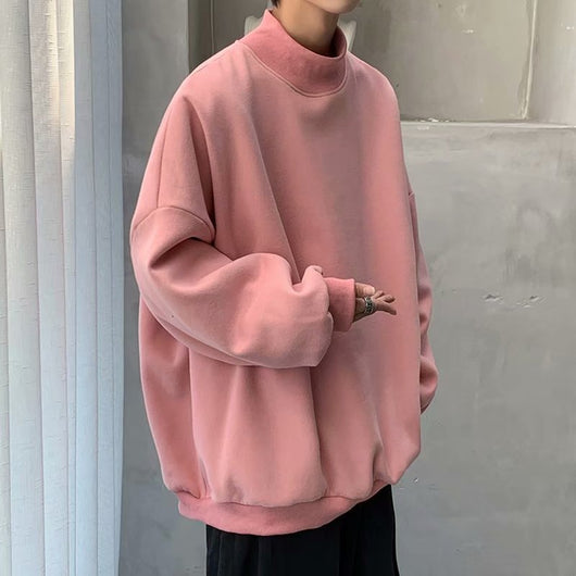 Suéter Velvet Oversized Unisex Estilo Hong Kong - Cuello Alto Capucha Rosa - Image 12