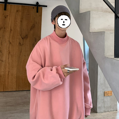 Suéter Velvet Oversized Unisex Estilo Hong Kong - Cuello Alto Capucha Rosa - Image 15