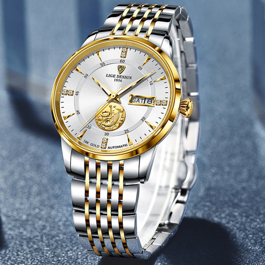 Reloj Mecánico Automático Fish Leap Longmen con Doble Calendario e Impermeabilidad