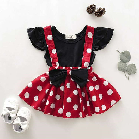 Conjunto de Verano para Niña: Blusa Manga Volante + Falda Tirantes Lunares