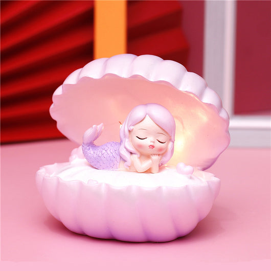 Lámpara Nocturna Sirena Perlada con Estrella - Luz Decorativa de Resina Artesanal