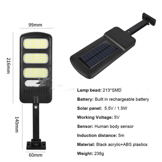 Lámpara Solar de Pared con Sensor de Movimiento 213LED - Luz Exterior Impermeable
