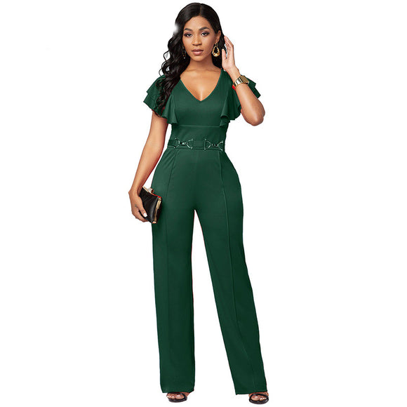 Jumpsuit Casual Elegante de Manga Larga con Escote en V para Mujer