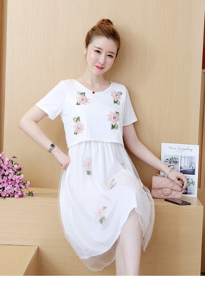 Vestido Lactancia Talla Grande Estilo Coreano Falso Dos Piezas Manga Corta Verano - Image 12