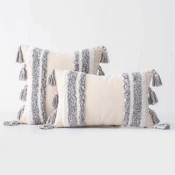 Funda de Almohada Bohemia con Borlas y Detalles Tufados para Decoración del Hogar