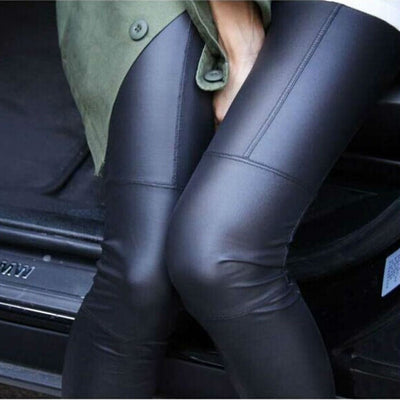 Pantalones Lápiz de Cuero Sintético para Mujer con Costuras - Image 9