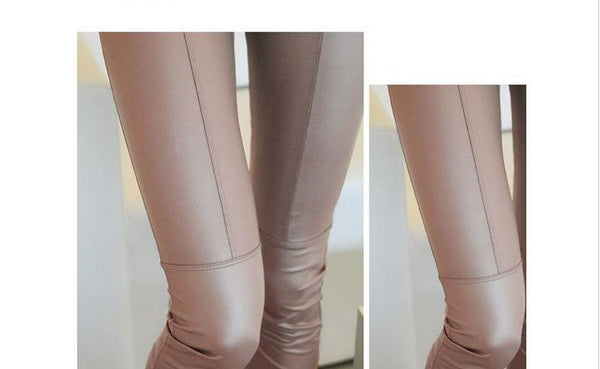 Pantalones Lápiz de Cuero Sintético para Mujer con Costuras