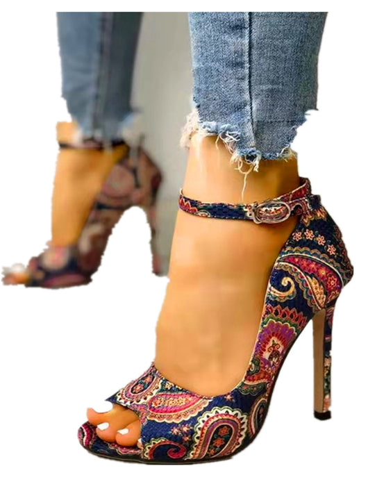 Sandalias de Tacón Alto con Estampado Étnico y Hebilla Ajustable - Tallas Grandes - Image 10
