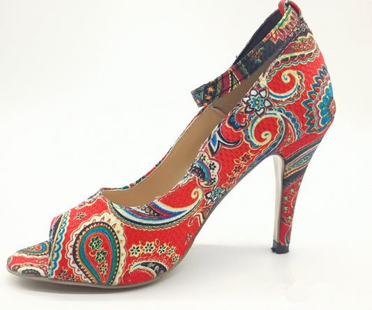 Sandalias de Tacón Alto con Estampado Étnico y Hebilla Ajustable - Tallas Grandes