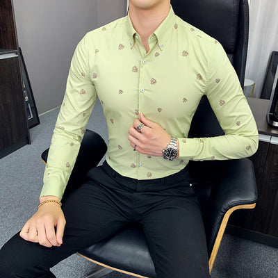 Camisa Floral Coreana Slim Fit para Hombre - Estampado Casual Moderno
