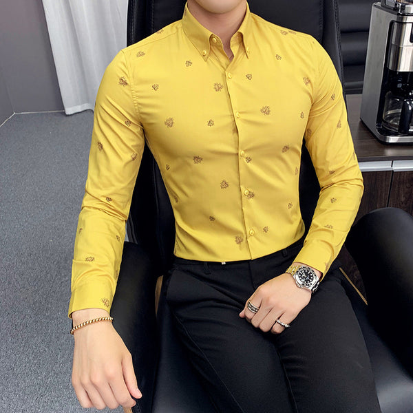 Camisa Floral Coreana Slim Fit para Hombre - Estampado Casual Moderno