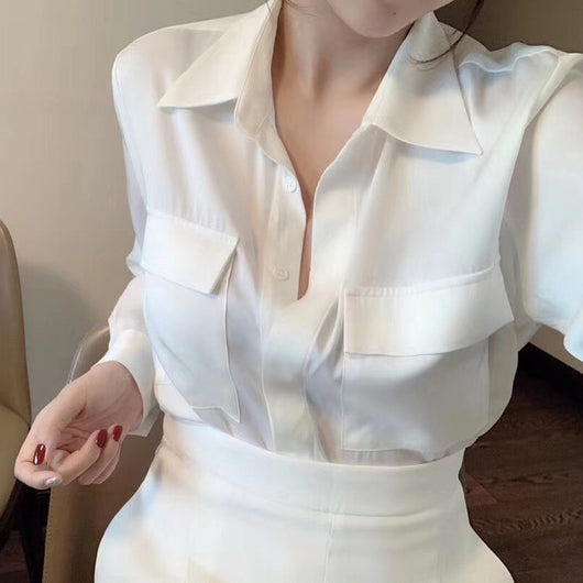 Blusa Francesa de Seda y Satén Blanco Elegancia Niche - Image 8