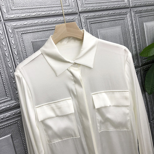 Blusa Francesa de Seda y Satén Blanco Elegancia Niche - Image 3