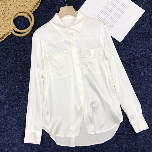 Blusa Francesa de Seda y Satén Blanco Elegancia Niche - Image 5