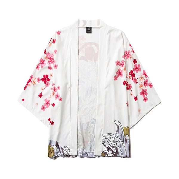 Bata Hanfu Tradicional con Diseño de Grulla Pintada - Manga Tres Cuartos Unisex