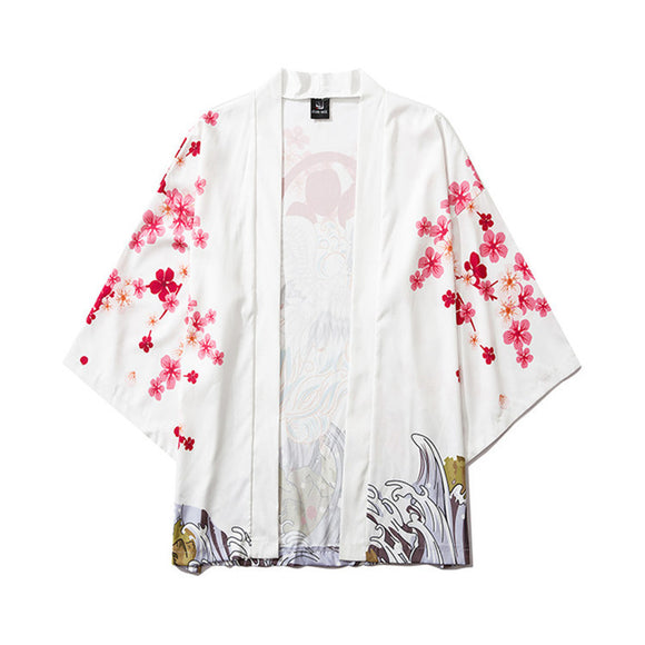 Bata Hanfu Tradicional con Diseño de Grulla Pintada - Manga Tres Cuartos Unisex
