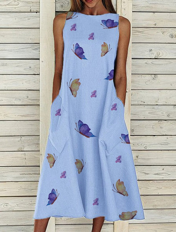 Vestido Estampado Mariposas sin Mangas - Diseño Fresco y Versátil
