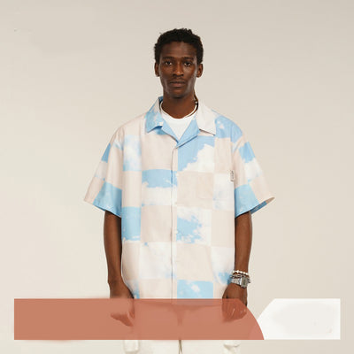 Camisa Casual Hombre Cuadros Azul Cielo Diseño Plaid Manga Corta Suelta - Image 8