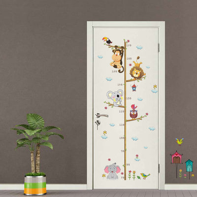 Cartoon zoo animal height chart wall sticker with elephant, lion, monkey, koala, owl, and toucan on a tree. - Image 7