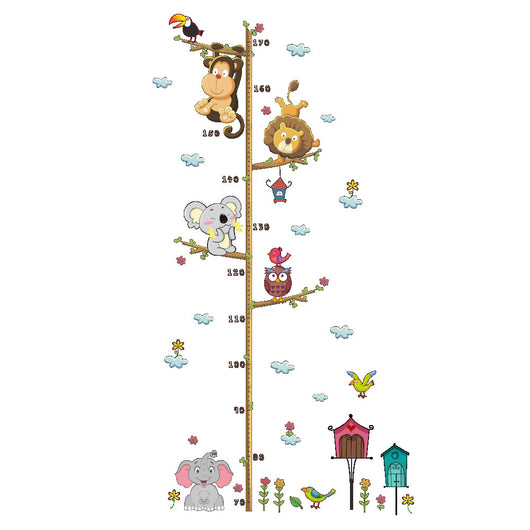 Cartoon zoo animal height chart wall sticker with elephant, lion, monkey, koala, owl, and toucan on a tree. - Image 6