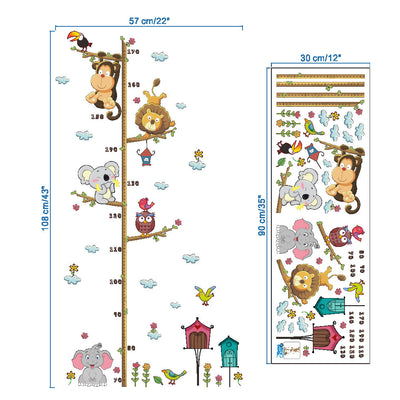 Cartoon zoo animal height chart wall sticker with elephant, lion, monkey, koala, owl, and toucan on a tree. - Image 11
