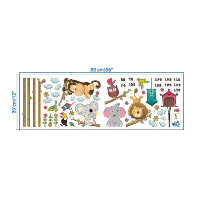 Cartoon zoo animal height chart wall sticker with elephant, lion, monkey, koala, owl, and toucan on a tree. - Image 4