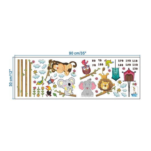 Cartoon zoo animal height chart wall sticker with elephant, lion, monkey, koala, owl, and toucan on a tree. - Image 4