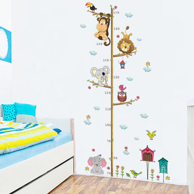Cartoon zoo animal height chart wall sticker with elephant, lion, monkey, koala, owl, and toucan on a tree. - Image 3