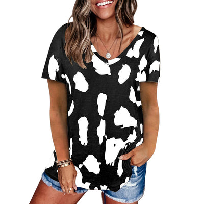 Camiseta Estampado Leopardo Suelta - Blusa Manga Corta Mujer Moda Europea