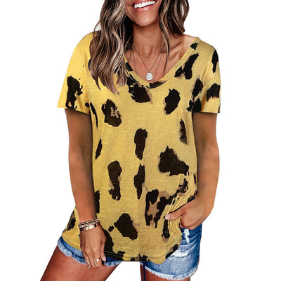 Camiseta Estampado Leopardo Suelta - Blusa Manga Corta Mujer Moda Europea - Image 10