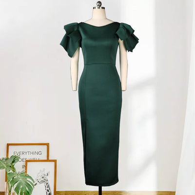 Vestido de Fiesta Talla Grande Cintura Alta Ajustado con Envolvente
