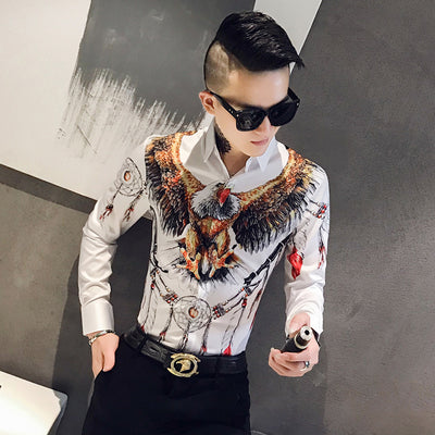 Camisa Slim Estampada de Manga Larga Estilo Coreano para Hombre - Image 7