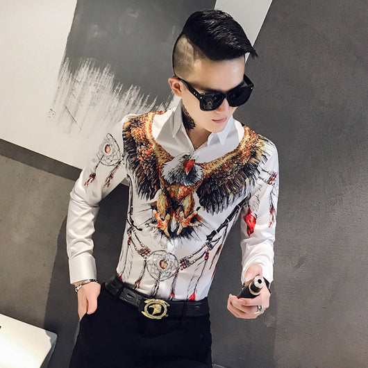 Camisa Slim Estampada de Manga Larga Estilo Coreano para Hombre - Image 7
