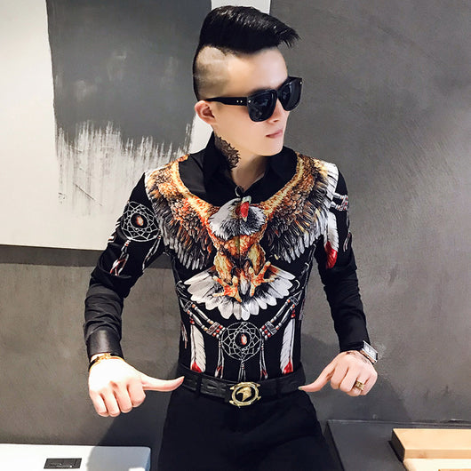 Camisa Slim Estampada de Manga Larga Estilo Coreano para Hombre - Image 10