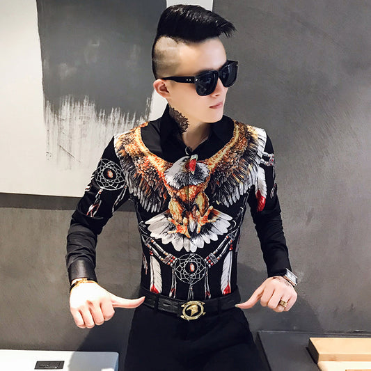 Camisa Slim Estampada de Manga Larga Estilo Coreano para Hombre - Image 2
