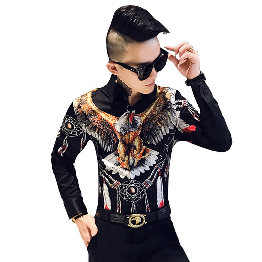 Camisa Slim Estampada de Manga Larga Estilo Coreano para Hombre - Image 5