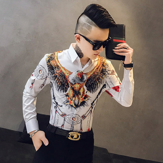 Camisa Slim Estampada de Manga Larga Estilo Coreano para Hombre - Image 3