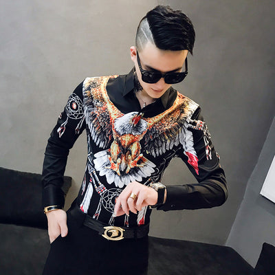 Camisa Slim Estampada de Manga Larga Estilo Coreano para Hombre - Image 4