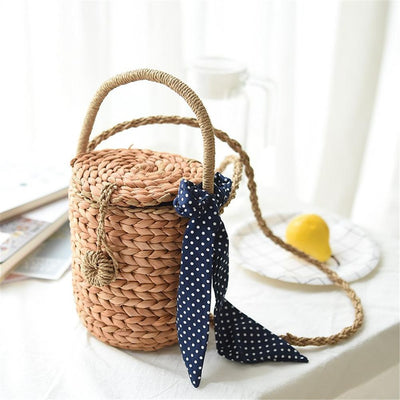 Bolsa de Playa Tejida con Moño - Cartera de Mano para Damas en Paja Natural - Image 2